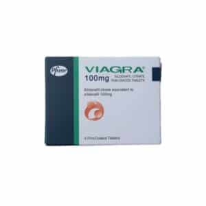 Viagra 100 mg sildenafil citrate film-coated tablets box with Pfizer logo and green stripe (4 tablets)